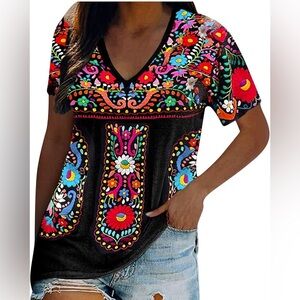 Colorful Floral V-Neck Top